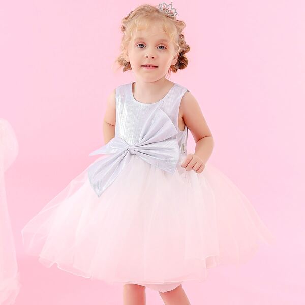 

Toddler Girls Big Bow Front Mesh Party Dress, Multicolor