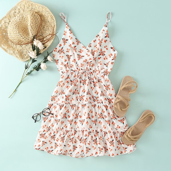 

Tie Front Ruffle Hem Ditsy Floral Cami Dress, Multicolor