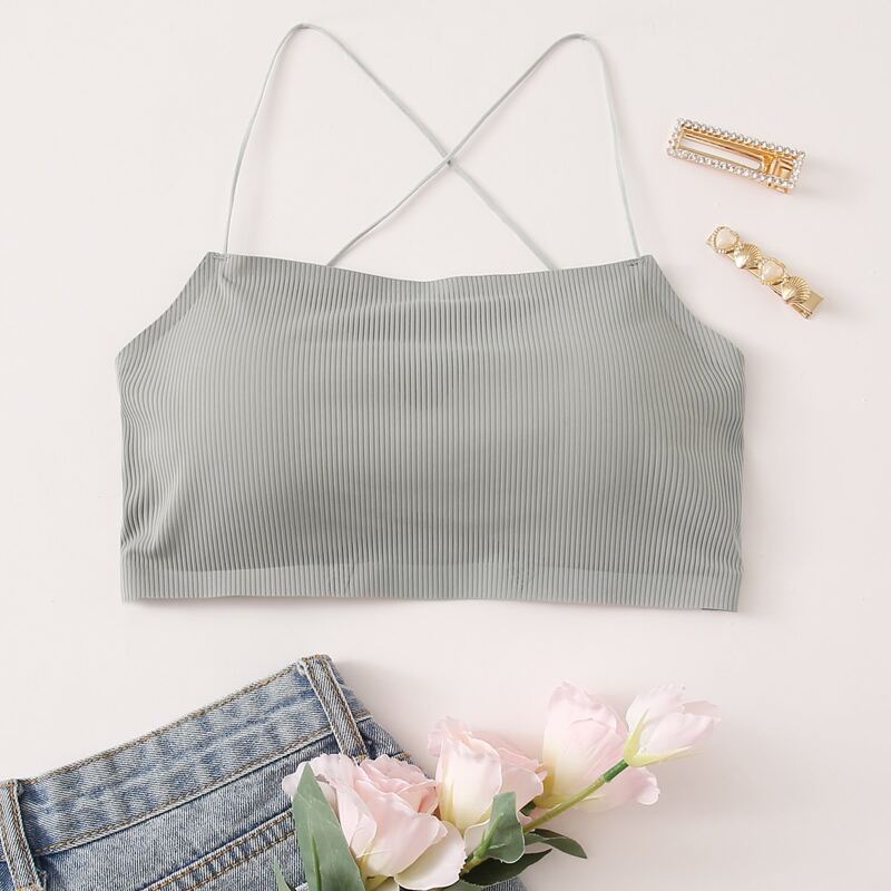 

Rib Crisscross Bra, Grey