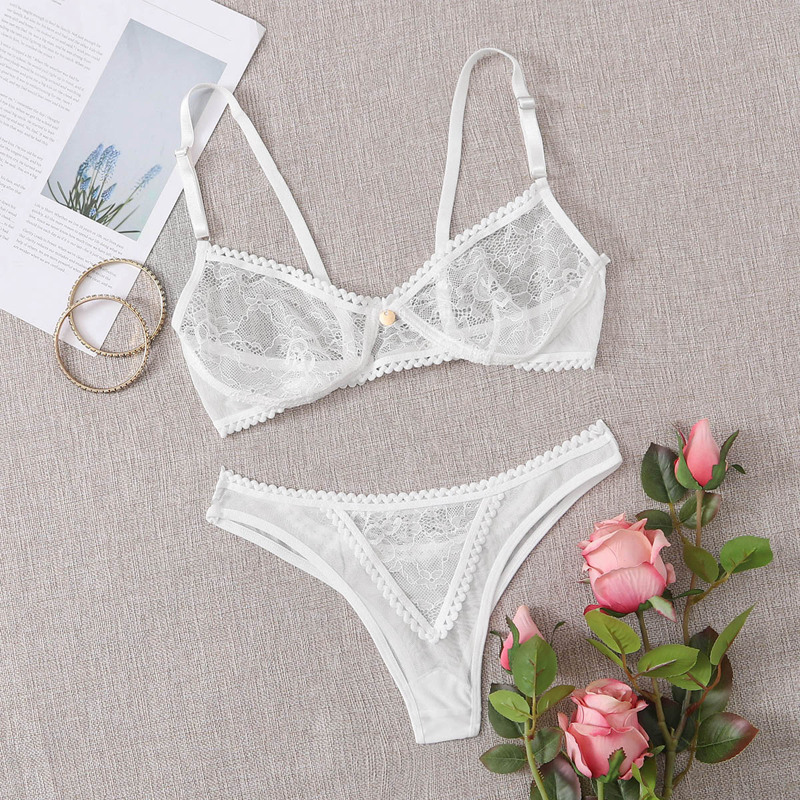 

Floral Lace Lingerie Set, White