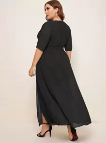 SHEIN Belle Plus Zip Back Wrap Belted Bridesmaid Dress