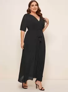 SHEIN Belle Plus Zip Back Wrap Belted Bridesmaid Dress