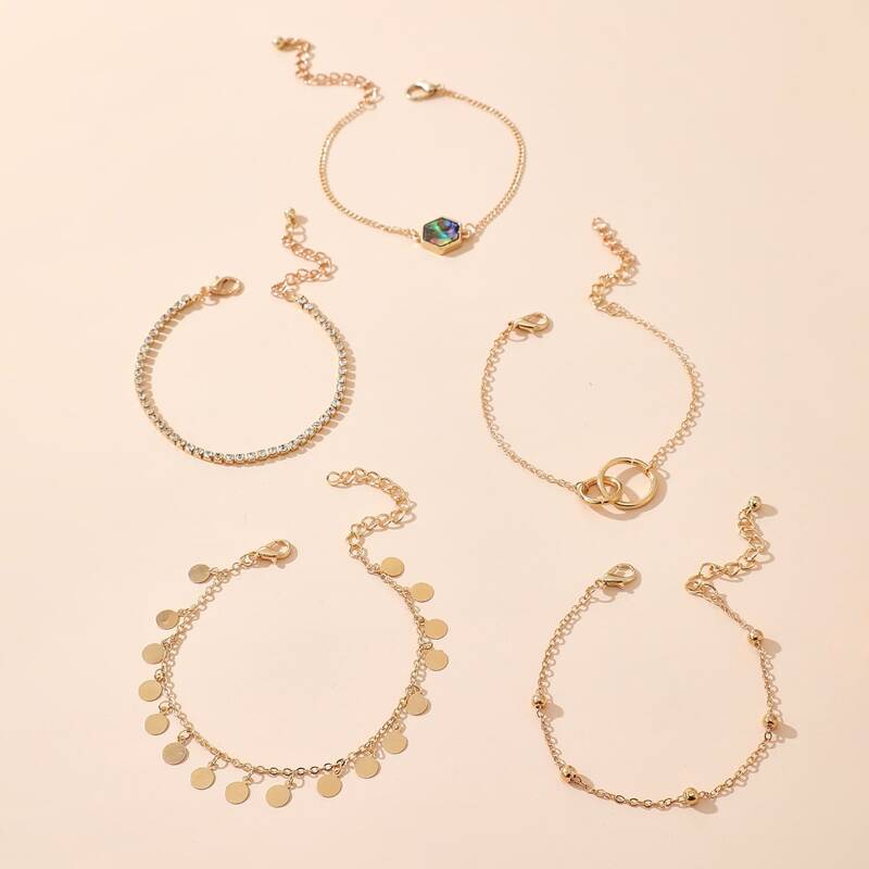 

5pcs Disc Tassel Bracelet, Gold