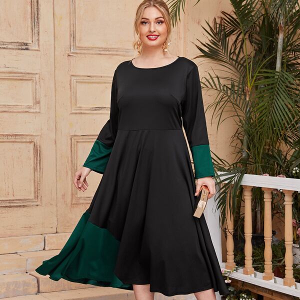 

Plus Contrast Panel Zip Back Longline Dress, Black
