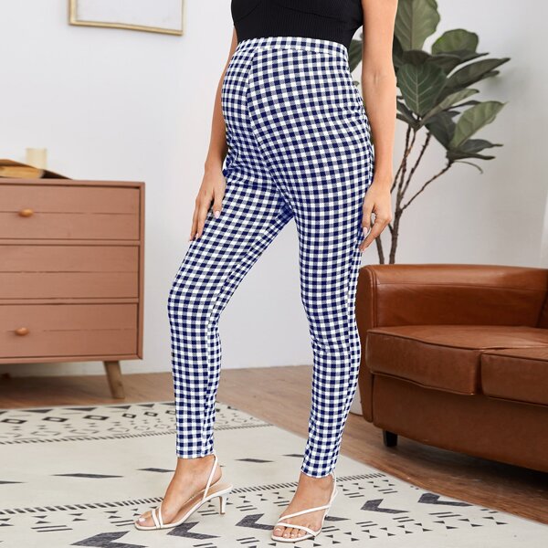 

Maternity Gingham Leggings, Blue and white