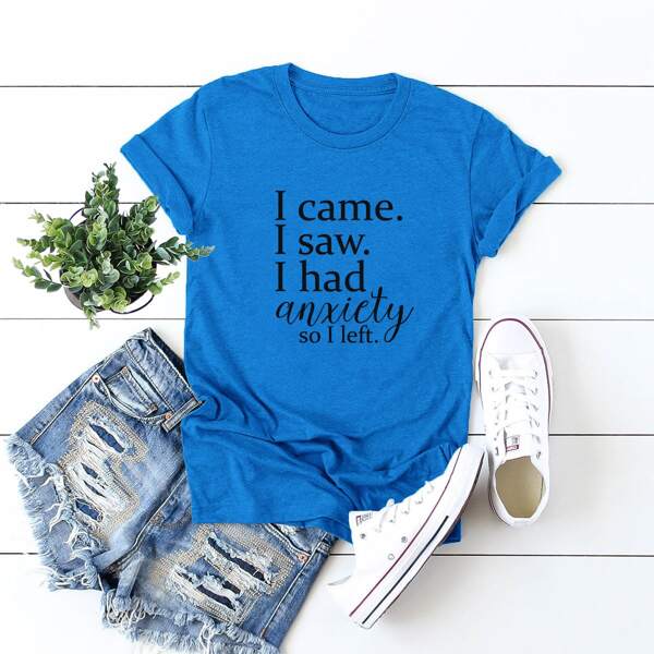 

Slogan Graphic Round Neck Tee, Blue