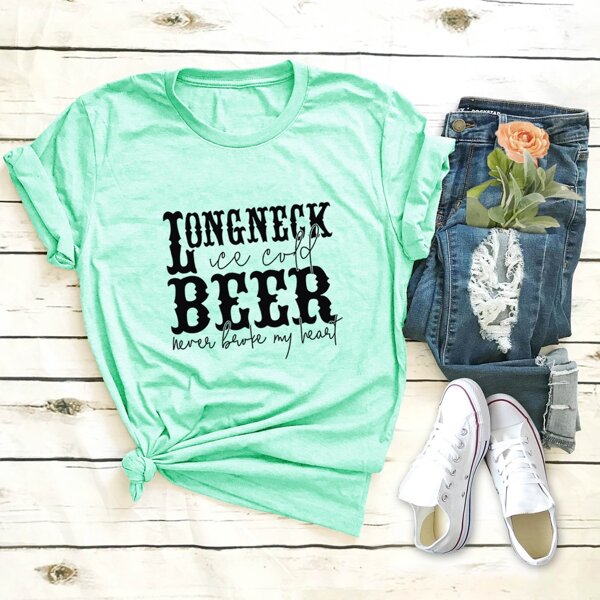

Letter Graphic Round Neck Tee, Mint green