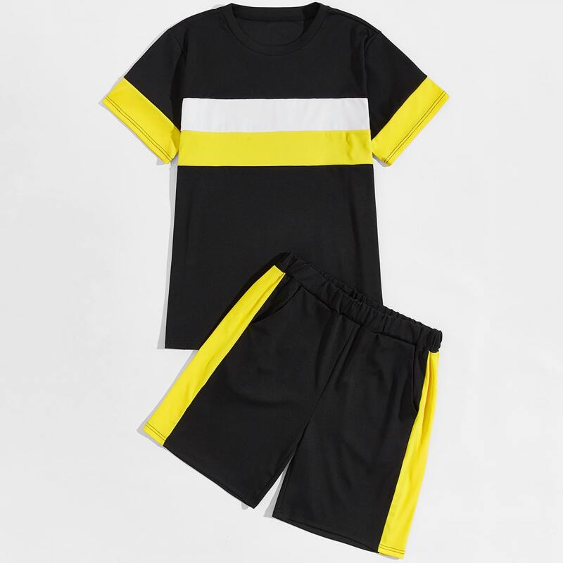 

Guys Colorblock Tee & Track Shorts, Black