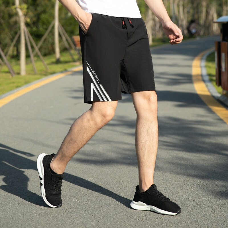 

Guys Striped Letter Graphic Shorts, Black