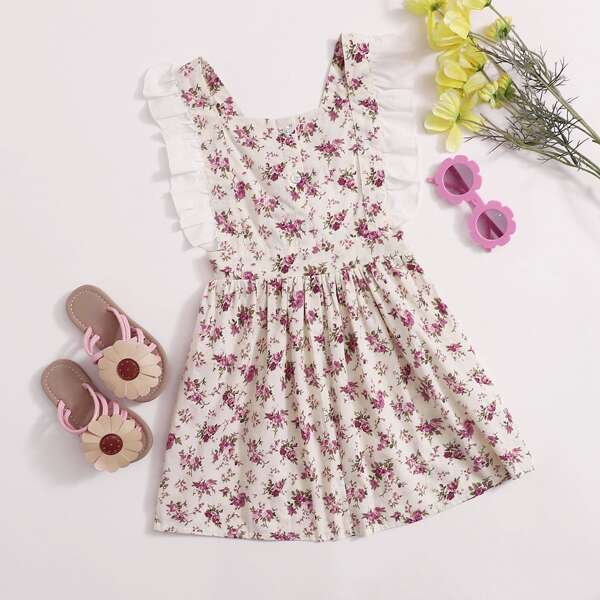 

Toddler Girls Ditsy Floral Contrast Ruffle Overall Dress, Multicolor