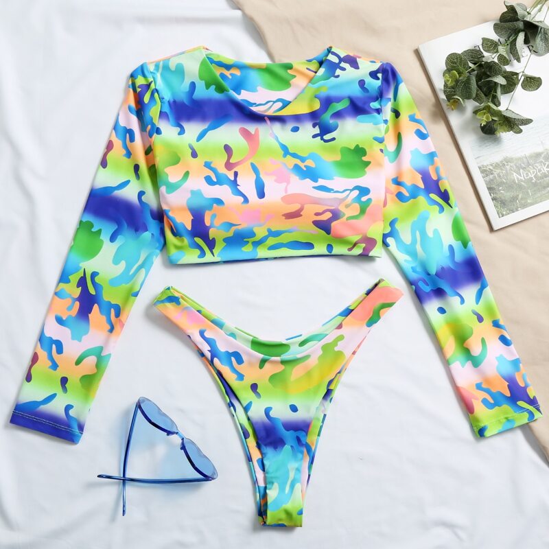 

Colored Camo Print Bikini Swimsuit, Multicolor