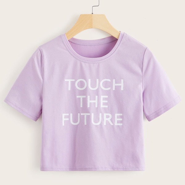 

Slogan Graphic Crop Tee, Lilac purple