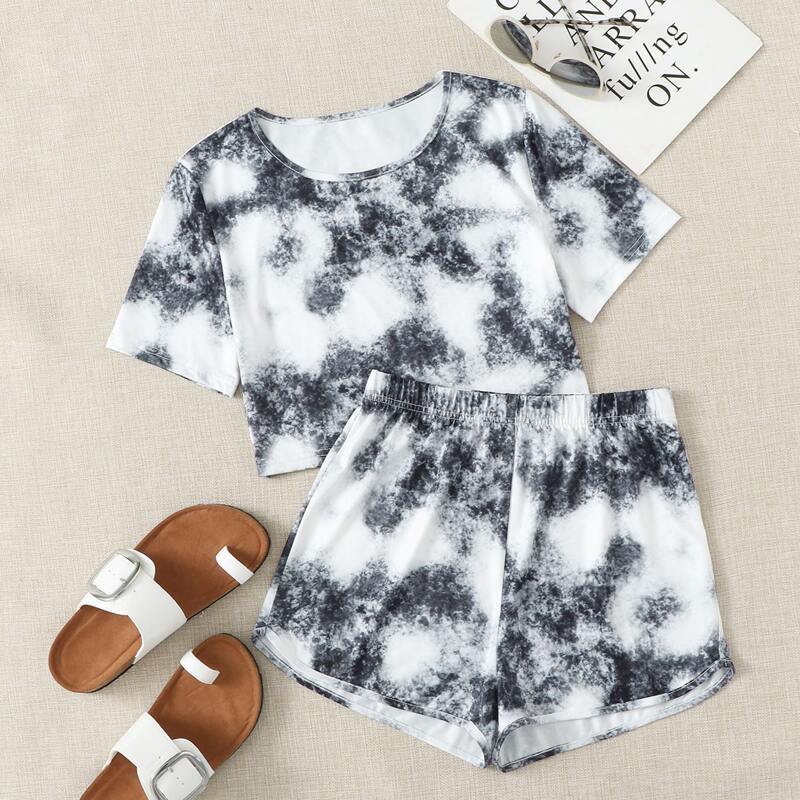 

Tie Dye Crop Tee & Shorts, Multicolor
