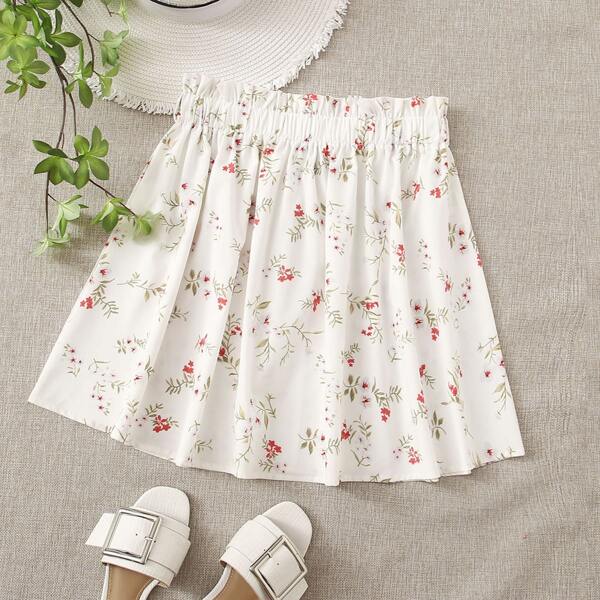 

Paperbag Waist Ditsy Floral Skirt, White