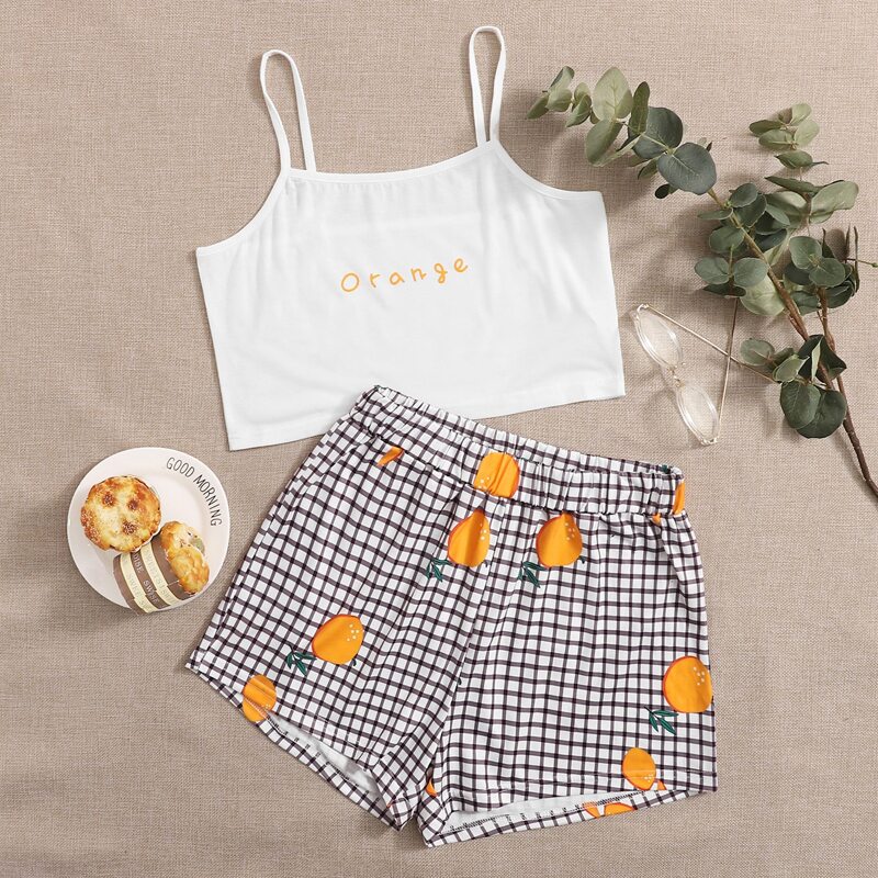 

Plaid & Fruit Cami PJ Set, Multicolor