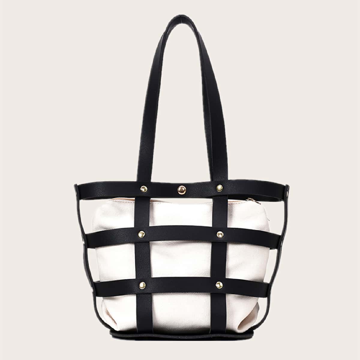 

Cutout Tote Bag With Inner Pouch, Black and white