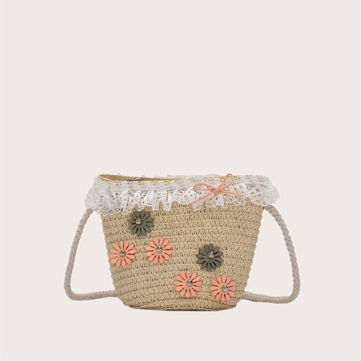 

Floral Applique Woven Bag, Khaki