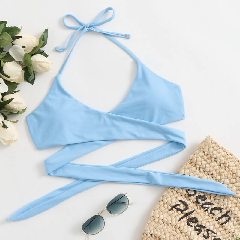 

Wraparound Halter Bikini Top, Baby blue
