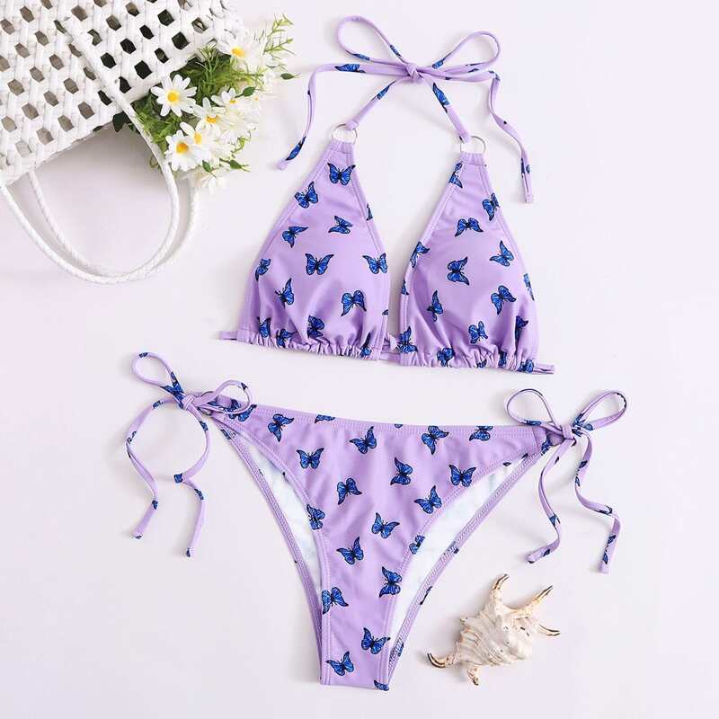 

Butterfly Halter Bikini Swimsuit, Lilac purple