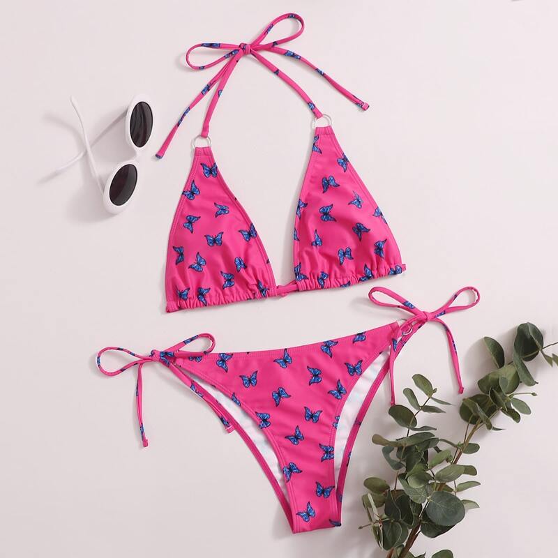 

Butterfly Halter Bikini Swimsuit, Pink