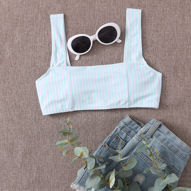 

Striped Square Neck Bikini Top, Blue and white