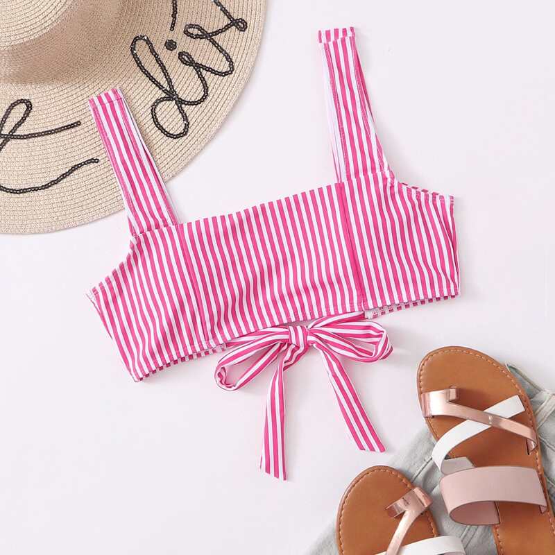 

Striped Square Neck Bikini Top, Pink