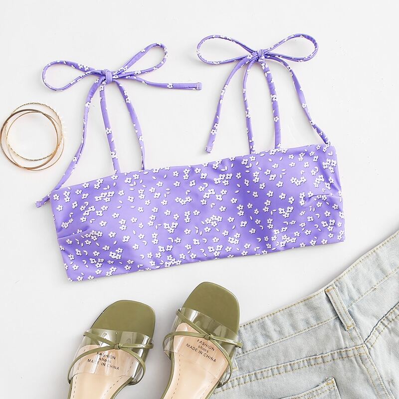

Ditsy Floral Tie Bikini Top, Lilac purple