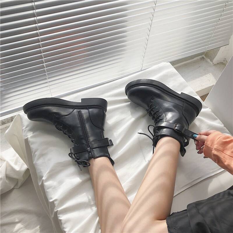 

Buckle Combat Boots, Black