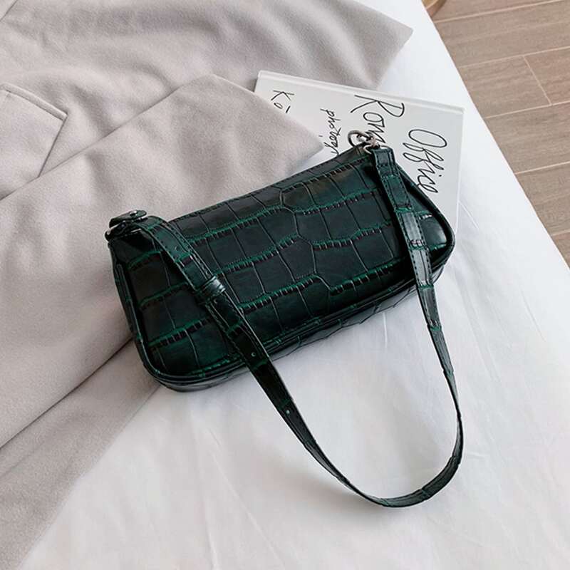 

Croc Embossed Baguette Bag, Dark green