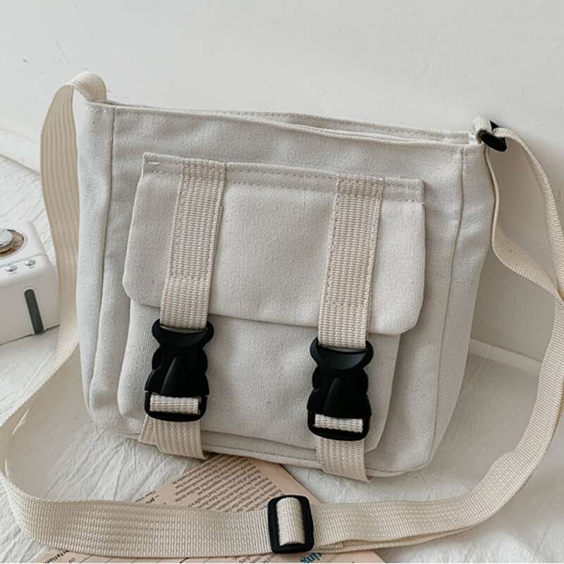 

Buckle Canvas Crossbody Bag, White