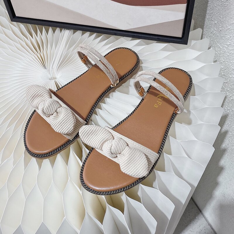 

Bow Tie Flat Sandals, Beige