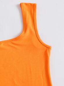 SHEIN EZwear Letter Graphic High Cut Bodysuit - Orange - View 4
