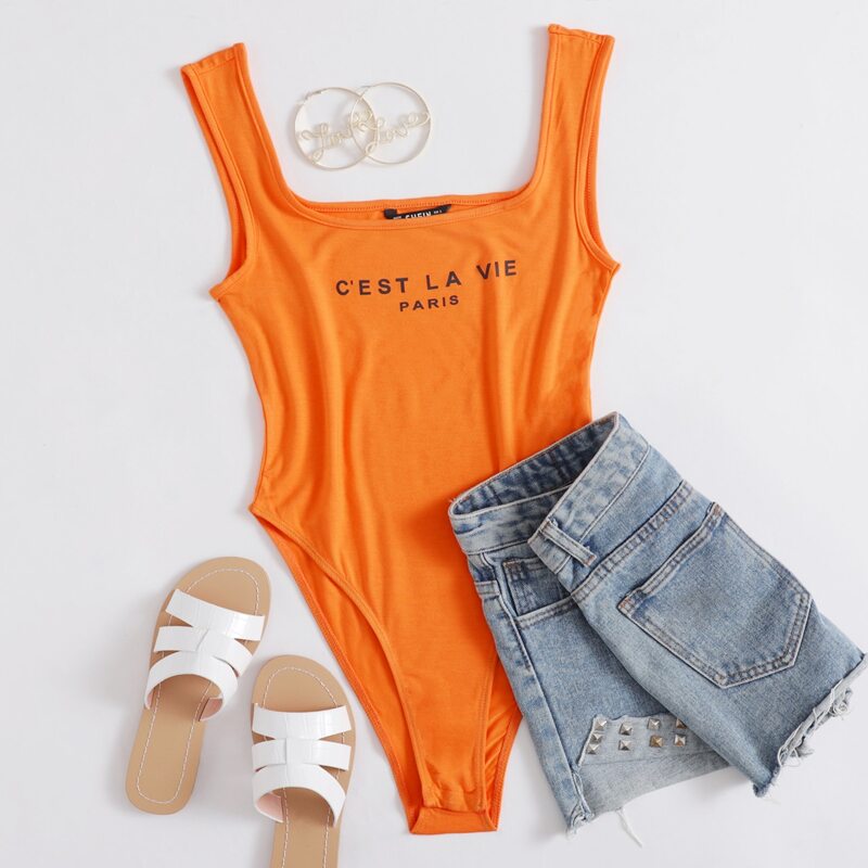 

Letter Graphic High Cut Bodysuit, Orange