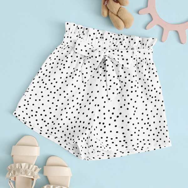 

Girls Paperbag Waist Polka Dot Shorts, White