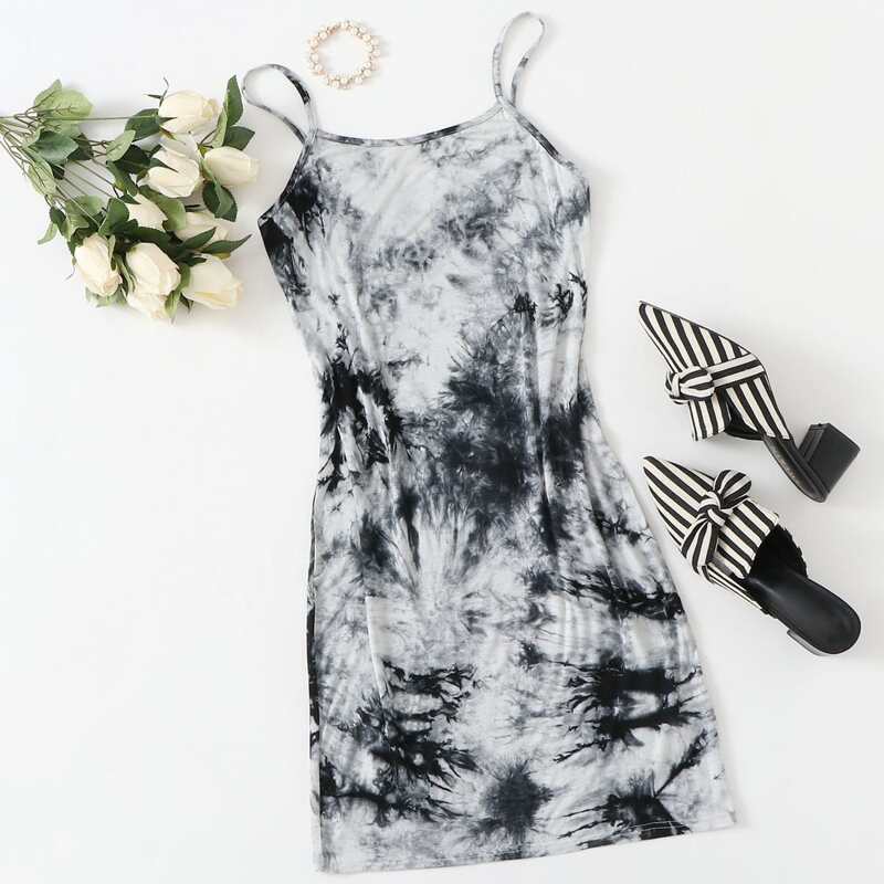 

Tie Dye Cami Dress, Black and white