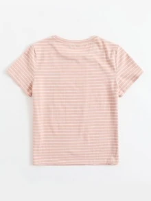 SHEIN EZwear Pineapple Embroidery Striped Top - Baby Pink - View 2