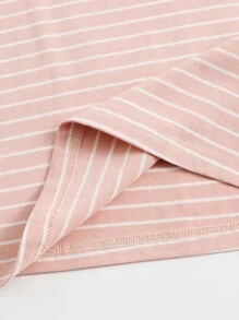 SHEIN EZwear Pineapple Embroidery Striped Top - Baby Pink - View 5