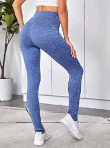 SHEIN EZwear 寬腰帶前結飾雜色緊身褲 - 藍色 - 查看 2