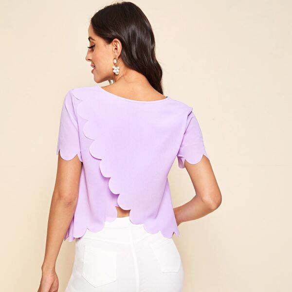 

Scallop Trim Surplice Back Top, Lilac purple