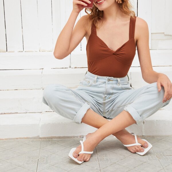 

Toe Post Heeled Mules, White