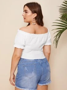 Dreamara Plus Ruched Off-the-Shoulder Crop Top - White - View 2