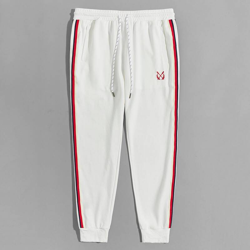 

Guys Embroidered Detail Striped Tape Side Joggers, White