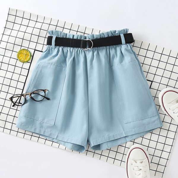 

Paperbag Waist Belted Shorts, Baby blue
