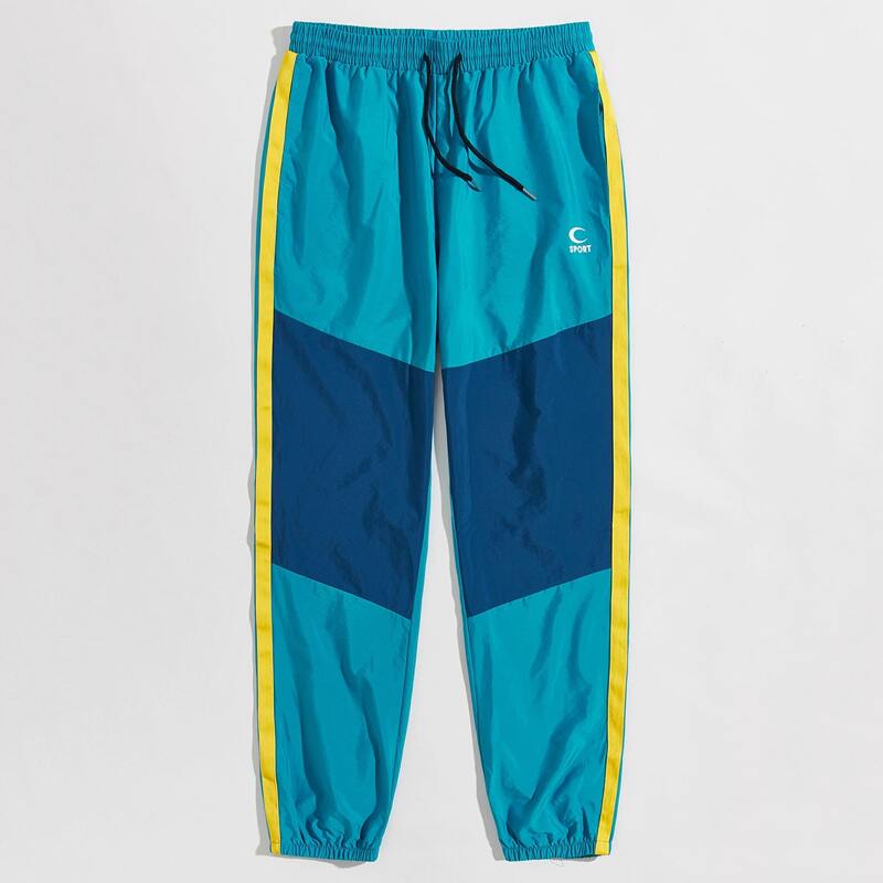 

Guys Colorblock Striped Tape Side Pants, Cadet blue