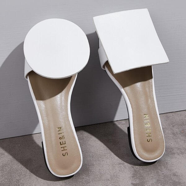 

Geometric Appliques Slide Sandals, White