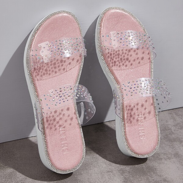 

Rhinestone Decor Clear Sliders, Pink