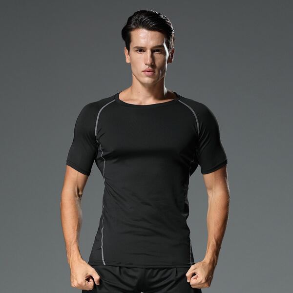

Men Topstitching Raglan Sleeve Athletic Tee, Black