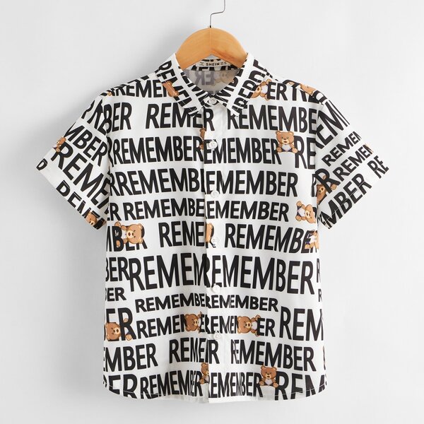 

Boys Cartoon & Letter Graphic Shirt, Black and white