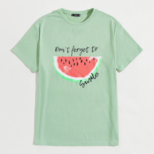 

Men Slogan and Watermelon Print Top, Mint green