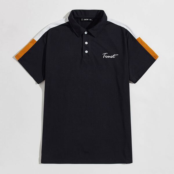 

Men Letter Graphic Colorblock Polo Shirt, Navy blue